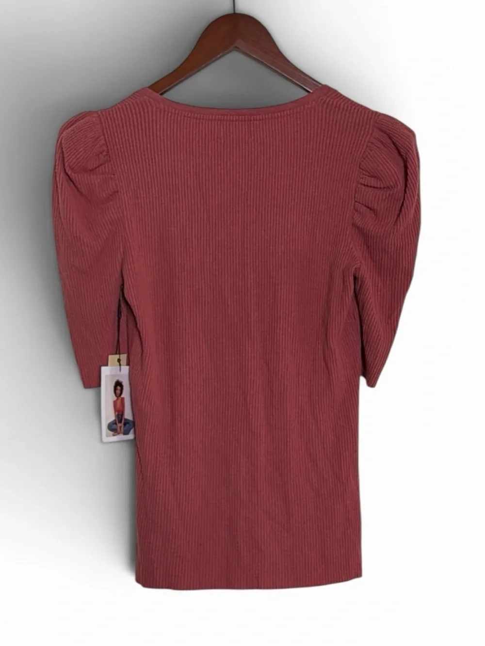 Revolve x Nation LTD Nancy Ribbed V-Neck Puff Sleeve Top